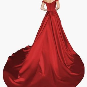 RTB Women's Off The Shoulder A-line Long Prom Dresses Satin Formal Gown